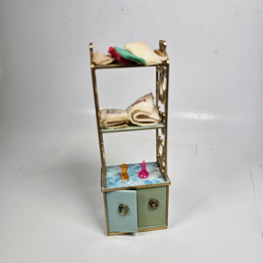 Vintage Ideal Dollhouse Bathroom Cabinet Unique Towel and Accessories Storage